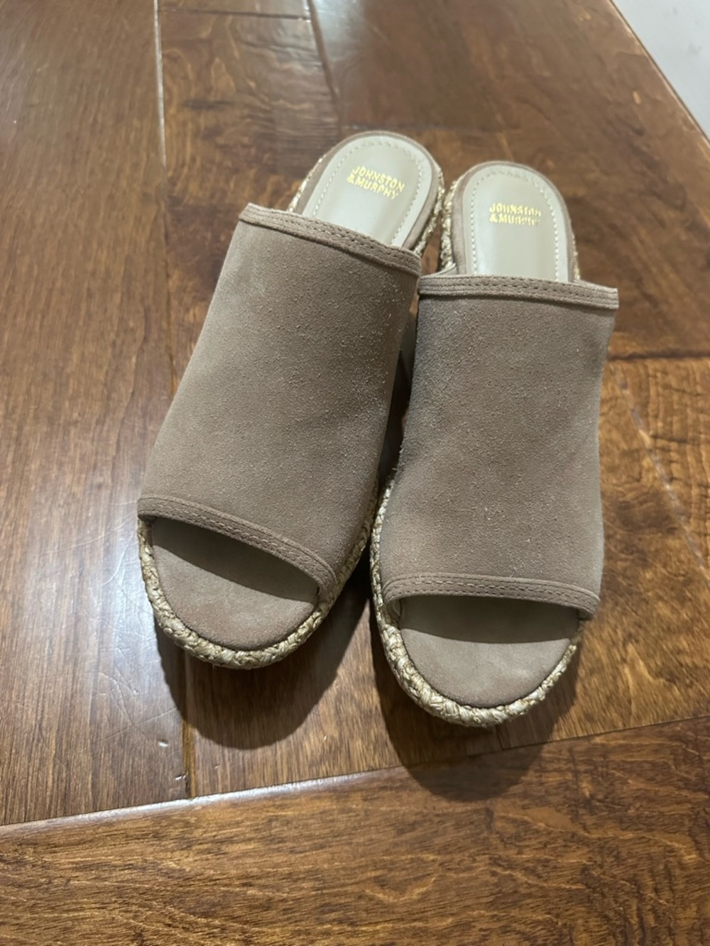 Johnston & Murphy Taupe Suede Espadrille Mule Slides